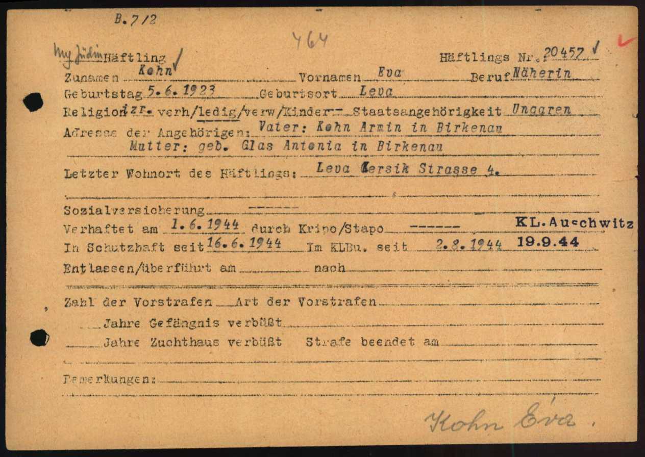 Explore documents of the Arolsen Archives | 01010504 033.003 - Personal  file of KOHN, EVA, born on 5-Jun-1923, born in Leva
