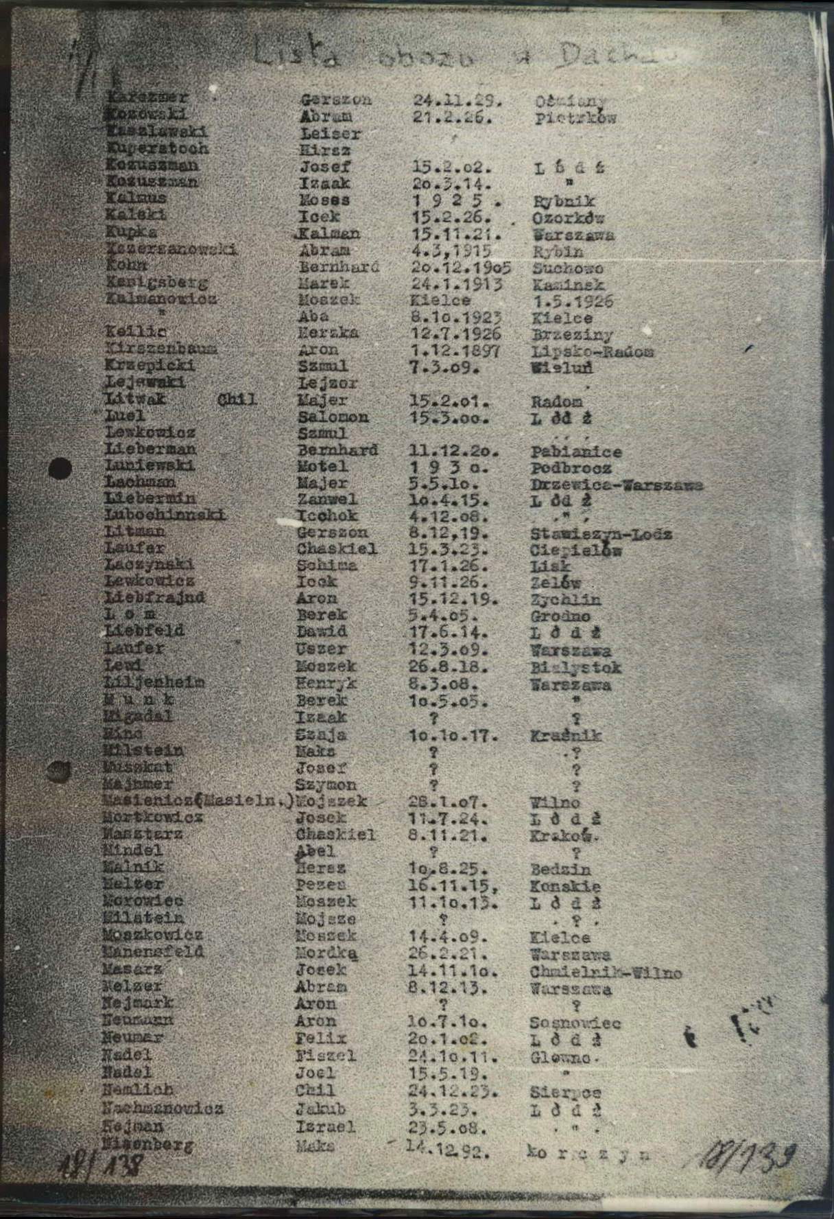 Explore documents of the Arolsen Archives | 1510000 - Incomplete list ...