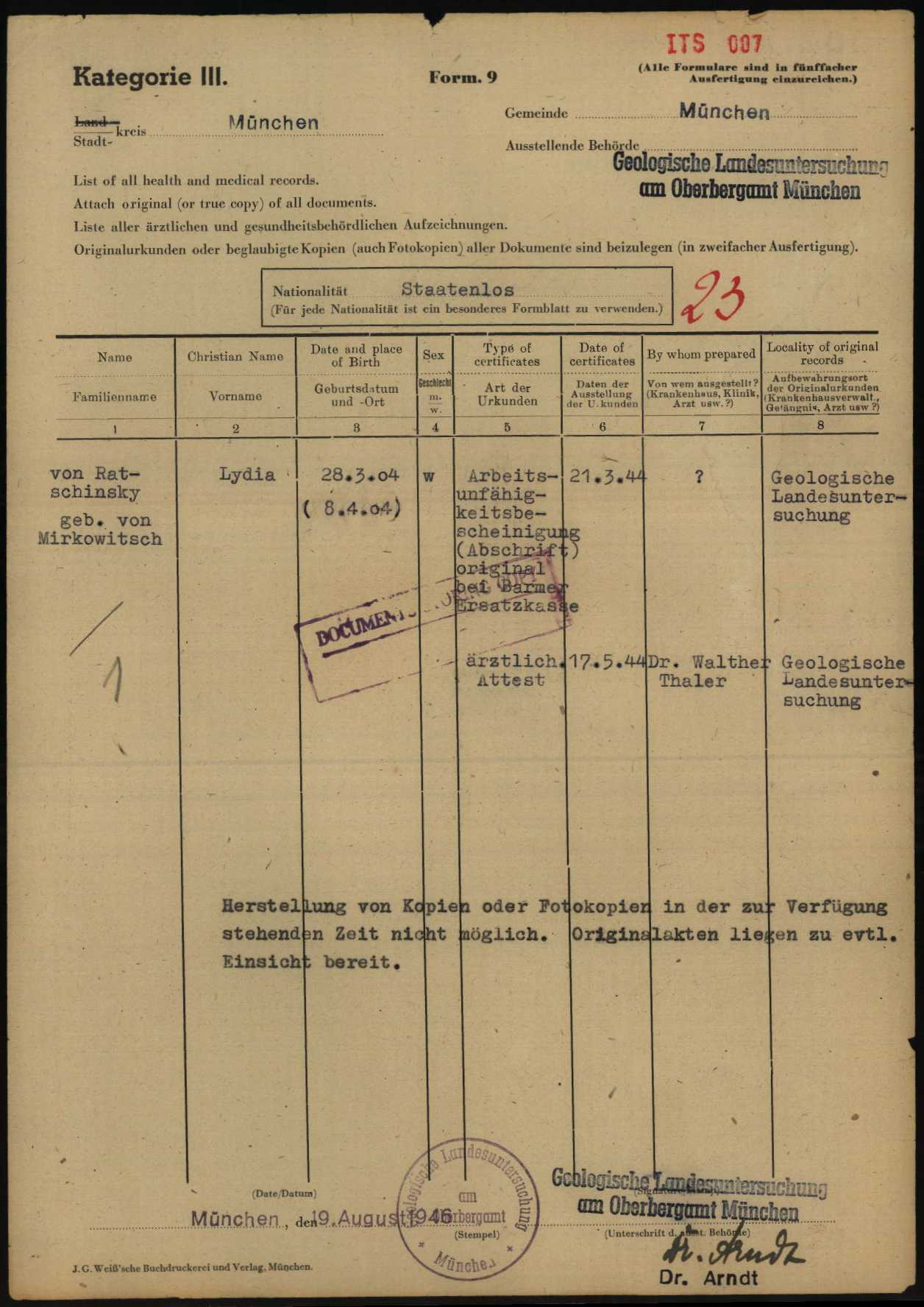 Explore documents of the Arolsen Archives | DE ITS 2.1.1.1 BY 101